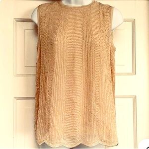 Massimo Dutti Cream Beaded Silk Shell with scalloped edges - size 4